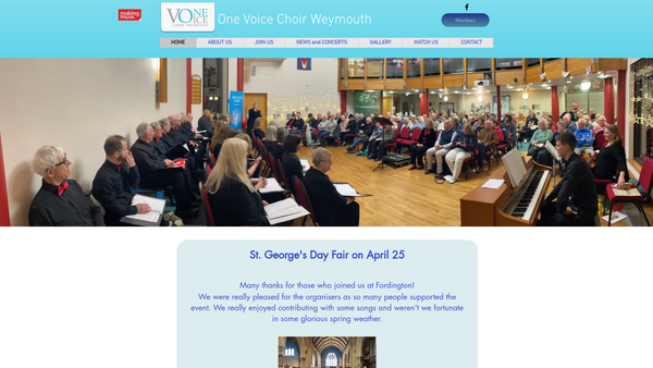 Screenshot of the One Voice Choir website