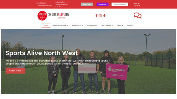 Screenshot of the Sports Alive North West website