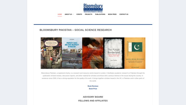 Screenshot of the Bloomsbury Pakistan Social Science Research & Advocacy website