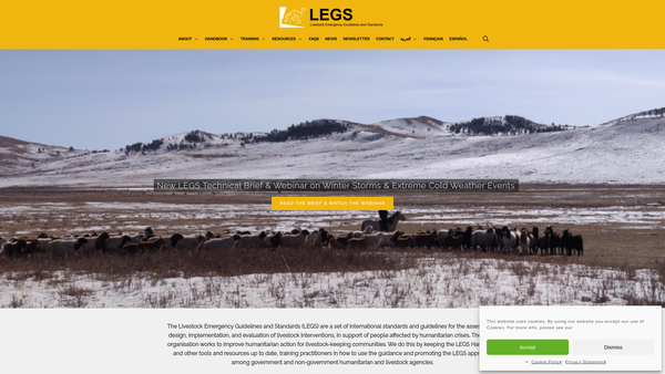 Screenshot of the Livestock Emergency Guidelines And Standards - Legs website