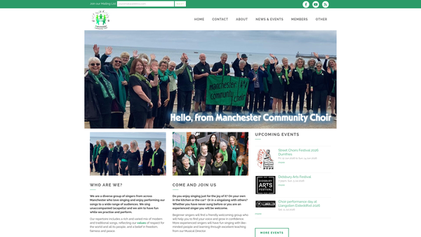 Screenshot of the Manchester Community Choir website