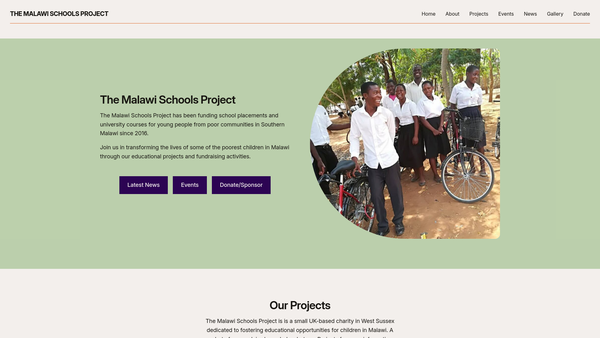 Screenshot of the The Malawi Schools Project website