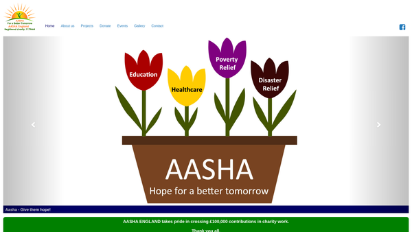 Screenshot of the Aasha England website