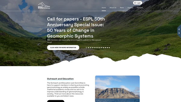 Screenshot of the British Society For Geomorphology website