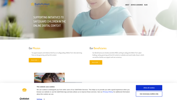 Screenshot of the The Safetonet Foundation website