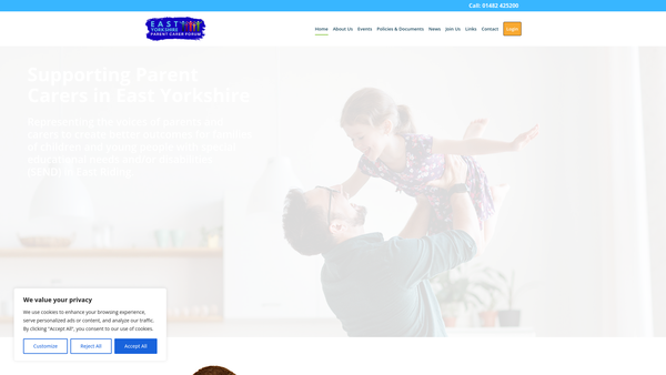 Screenshot of the East Yorkshire Parent Carer Forum website