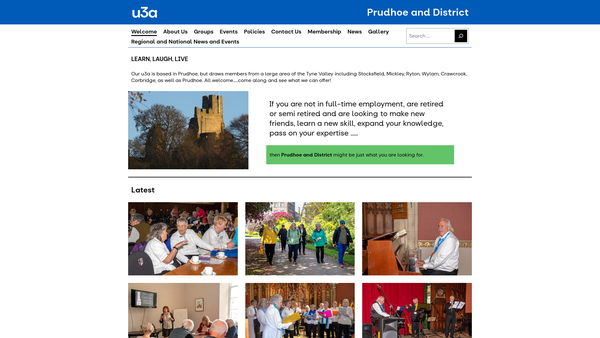 Screenshot of the Prudhoe & District U3A website