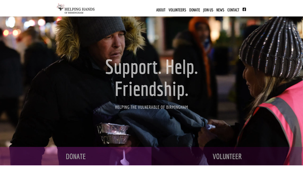 Screenshot of the Helping Hands Of Birmingham website