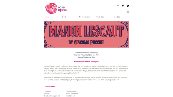 Screenshot of the Rose Opera website