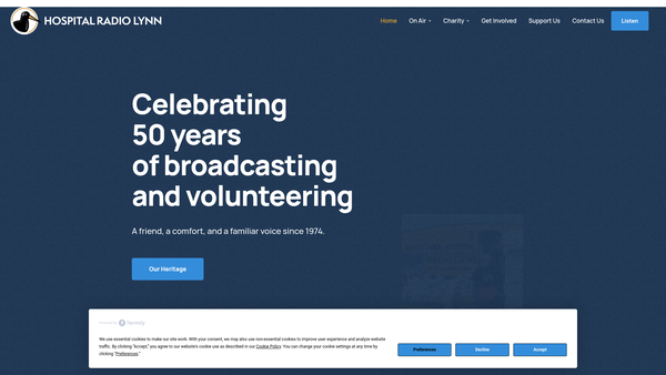 Screenshot of the Hospital Radio Lynn website
