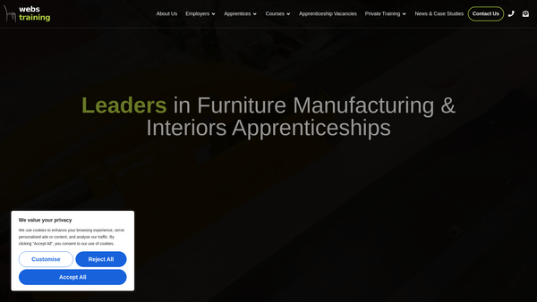 Screenshot of the Webs Training website