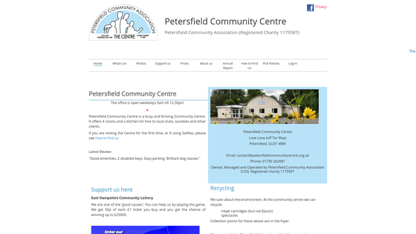 Screenshot of the Petersfield Community Association website