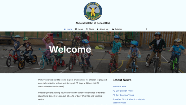 Screenshot of the Abbots Hall Out Of School Club website