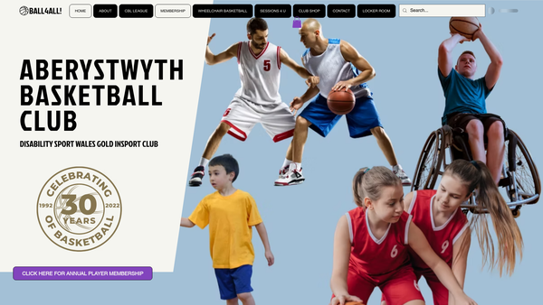 Screenshot of the Aberystwyth Wheelchair Basketball Club website