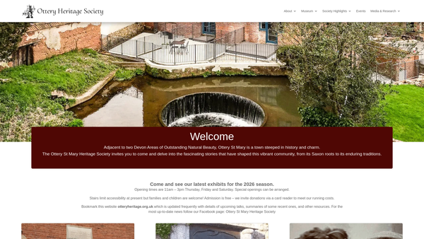 Screenshot of the The Ottery St Mary Heritage Society CIO website