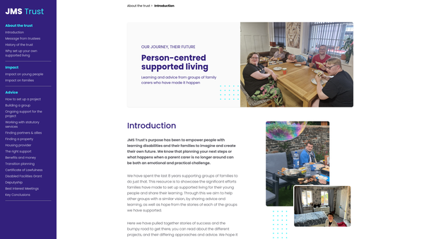 Screenshot of the Jms Supported Living Trust website