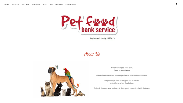 Screenshot of the Pet Foodbank Service website