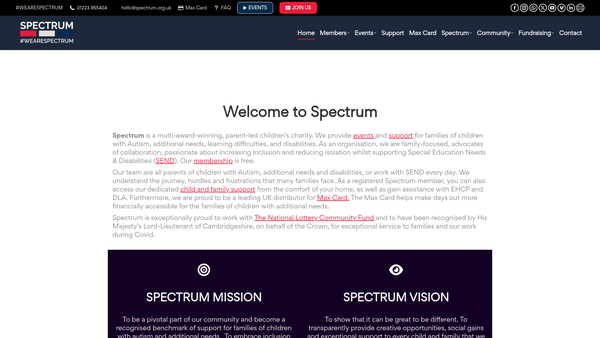 Screenshot of the Spectrum Cambridge website