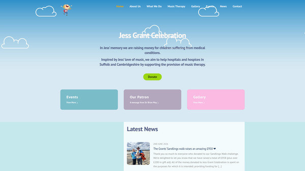 Screenshot of the Jess Grant Celebration website