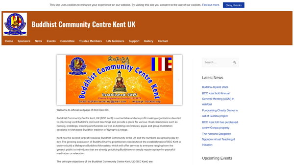 Screenshot of the Buddhist Community Centre Kent Ltd website