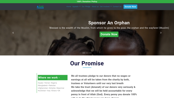 Screenshot of the Islamic Provision website