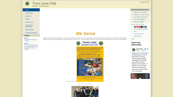 Screenshot of the Truro Lions Club website