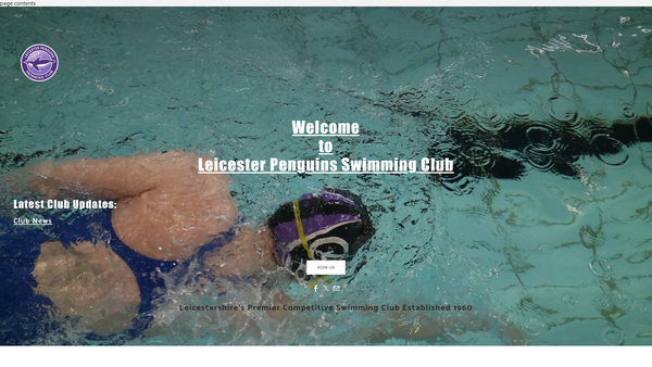 Screenshot of the Leicester Penguins Swimming Club website