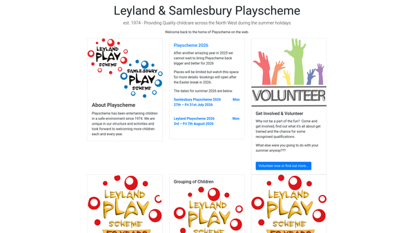 Screenshot of the Leyland Playscheme website