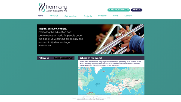 Screenshot of the Harmony - Action Through The Arts website
