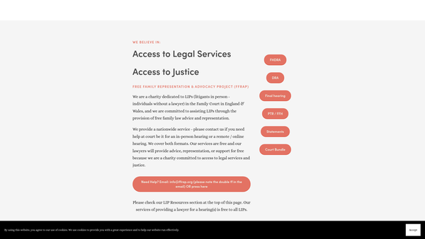 Screenshot of the Free Family Representation & Advocacy Project website