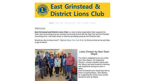 Screenshot of the East Grinstead & District Lions Club (CIO) website
