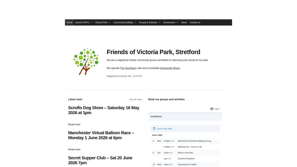 Screenshot of the Friends Of Victoria Park, Stretford website