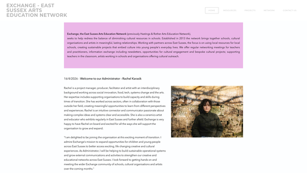 Screenshot of the eXchange - East Sussex Arts Education Network website