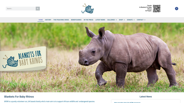Screenshot of the Blankets For Baby Rhinos website