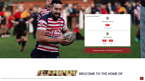 Screenshot of the Aldwinians Rugby Union Football Club website