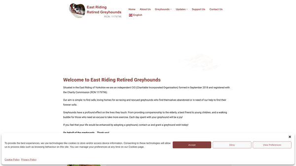 Screenshot of the East Riding Retired Greyhounds website