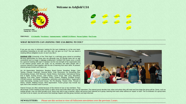 Screenshot of the Ashfield University Of The Third Age website