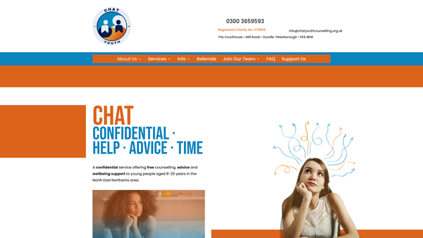 Screenshot of the Chat Youth Counselling website
