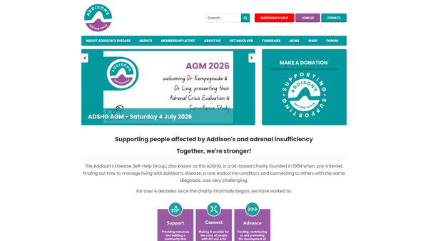 Screenshot of the Addison's Disease Self Help Group website