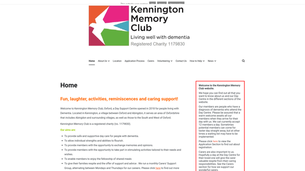 Screenshot of the Kennington Memory Club website