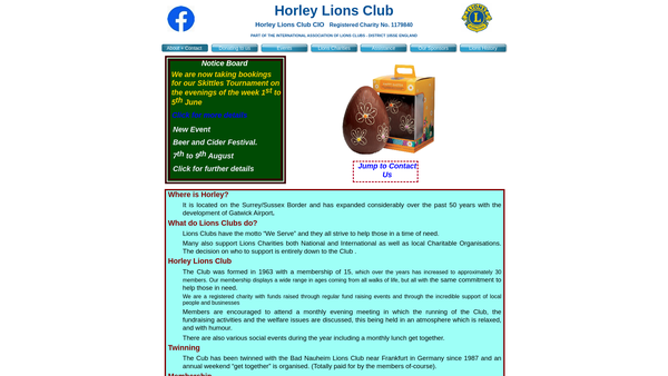 Screenshot of the Horley Lions Club (CIO) website