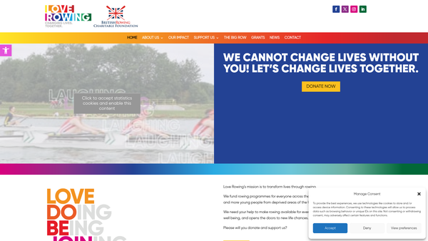 Screenshot of the British Rowing Charitable Foundation website