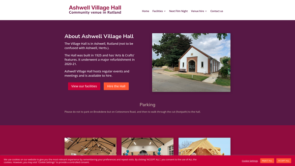 Screenshot of the Ashwell Village Hall Rutland CIO website