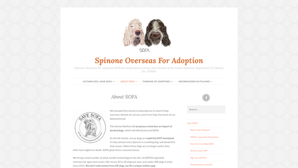 Screenshot of the Spinone Overseas For Adoption website