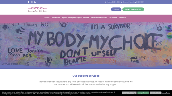 Screenshot of the Cambridge Rape Crisis Centre website