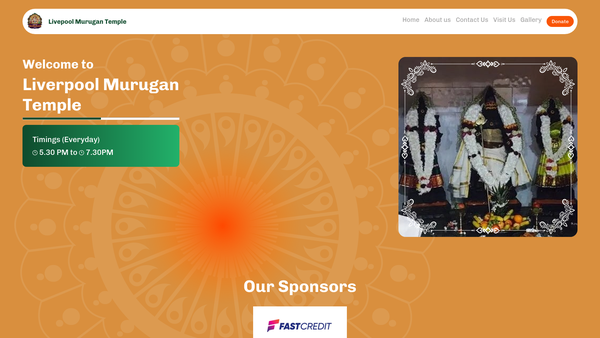 Screenshot of the Liverpool Murugan Temple website