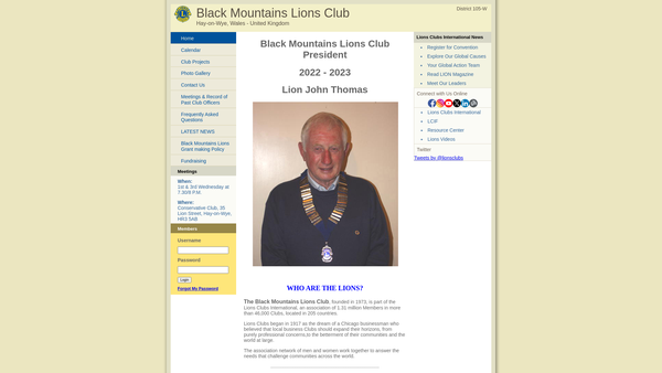 Screenshot of the Black Mountains Lions Club website