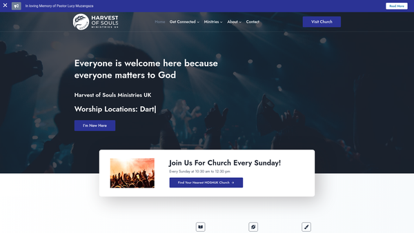 Screenshot of the Harvest Of Souls Ministries UK website