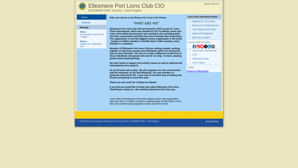 Screenshot of the Ellesmere Port Lions Club (CIO) website