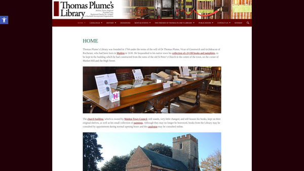 Screenshot of the Thomas Plume's Library website
